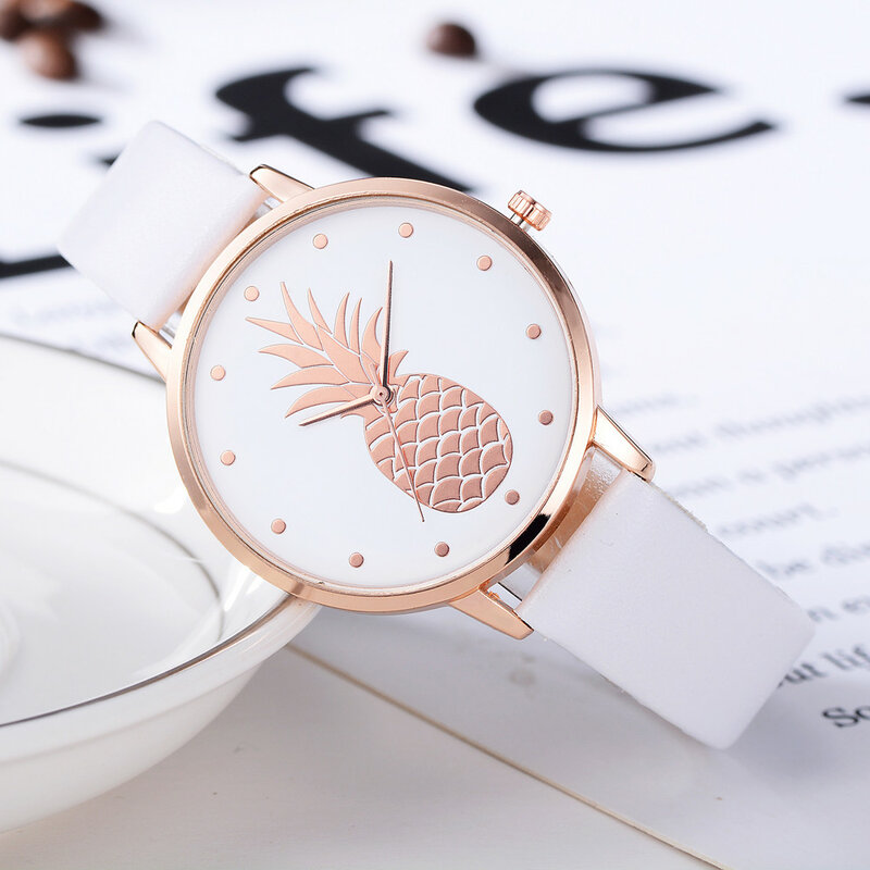 FanTeeDa-Reloj de pulsera con esfera de piña para mujer, cronógrafo de cuarzo, analógico, de cuero, A la moda, nuevo