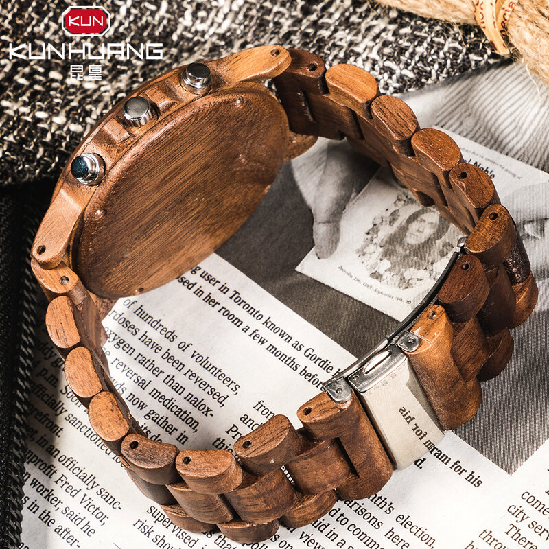 Relógio de pulso com pulseira de madeira, relógio de pulso casual de quartzo da moda, para homens e mulheres