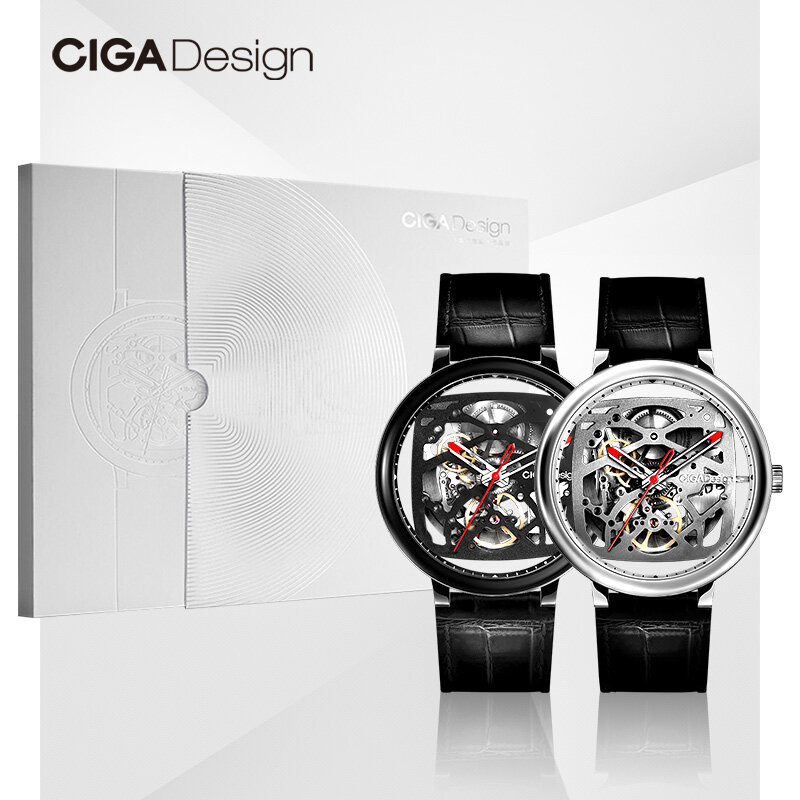 CIGA Design-ساعة ريترو ميكانيكية للرجال ، منحنية مزدوجة ، مجوفة ، أعمال