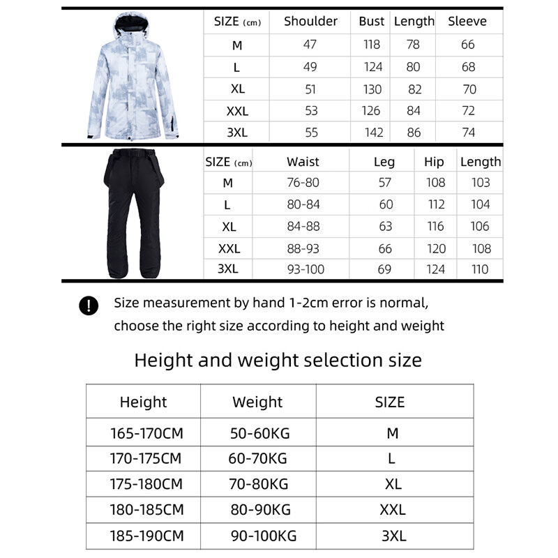Ski Suit Men Winter New Outdoor Windproof Waterproof Thermal Snow Jacket And Pants Clothes Skiing Snowboarding Suits Plus Size