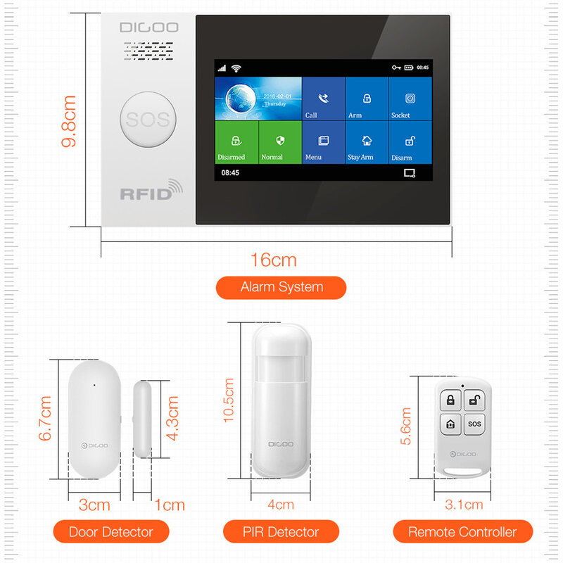 Digoo DG-HAMB Wireless Home Wifi Gsm Alarmsysteem Kit App Controle Smart Bewegingsmelder Alarmsysteem
