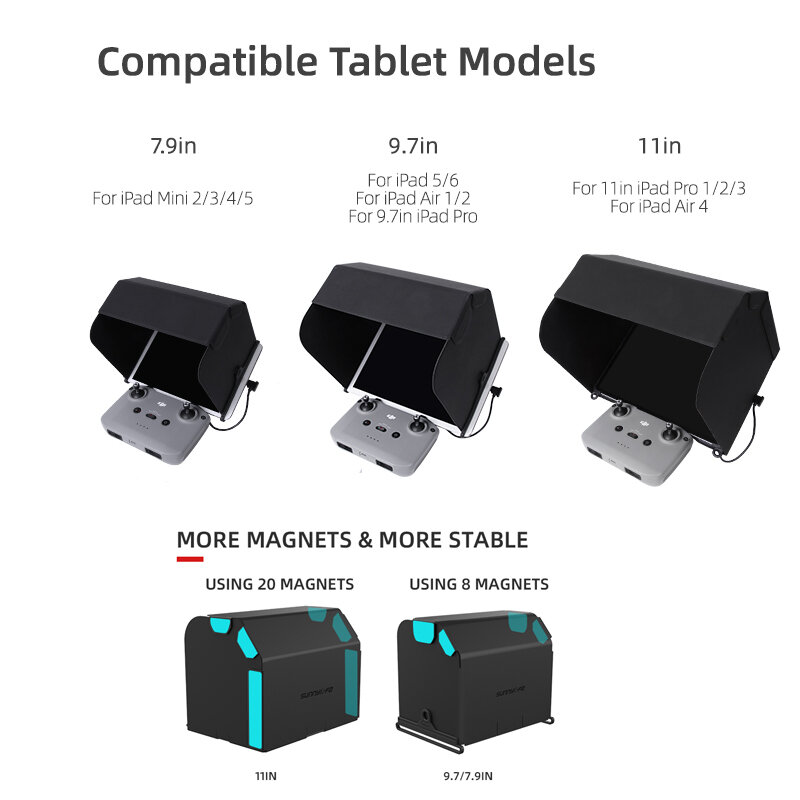 Tablet Sun Hood 7.9/9.7/11in Remote Controller Sunshade Foldable Magnetic PU Hood for DJI Mavic Mini 2/ Air 2S Drone Accessories