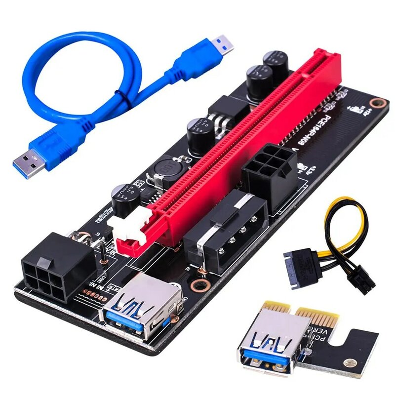 การ์ด PCI-E Riser 009S PCI Express PCIE 1X To 16X Extender 0.6M USB 3.0สาย6Pin สำหรับ GPU Mining Miner