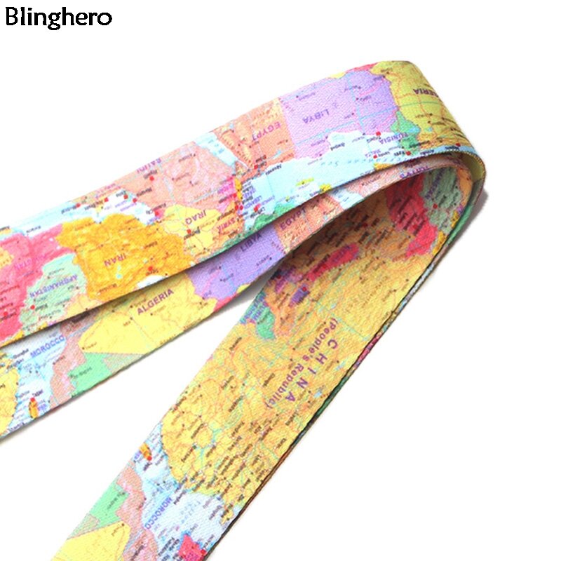 Blinghero World-cordón con estampado de mapa para llaves, soporte de insignia de trabajo para teléfono, correas de cuello con cuerda para colgar, recuerdo, BH0223