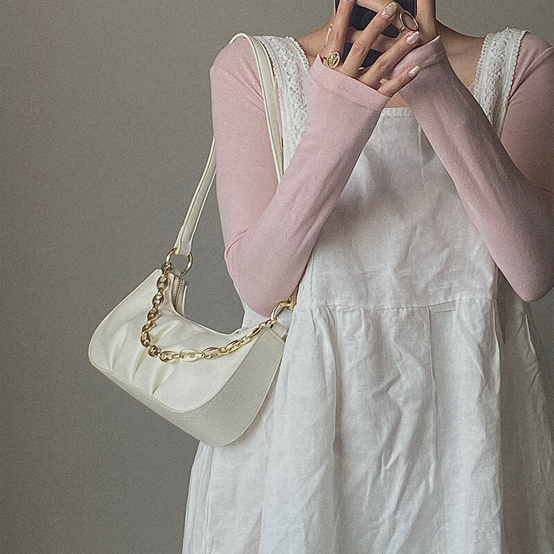 Borse e borsette spalla Designer di lusso borsa piccola donna con catena PU pelle tracolla Baguette borse gnocchi bianco