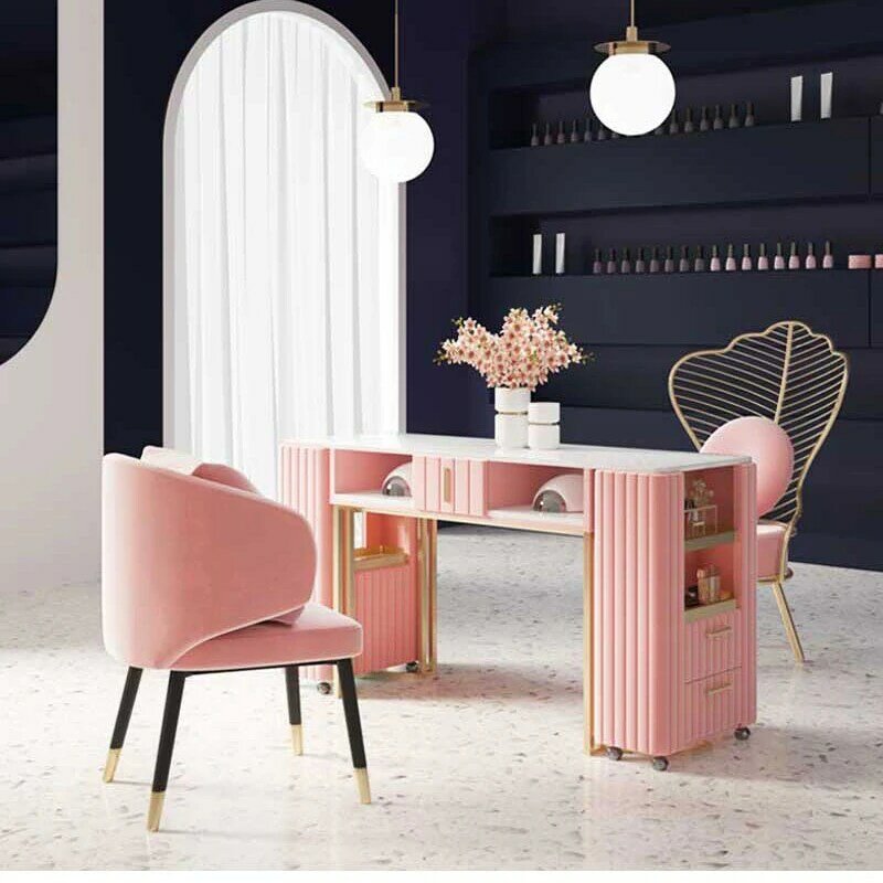 Conjunto de mesa de manicure, conjunto de mesas de mármore e cadeira para unha única e dupla, de alta qualidade, simples e moderna, do norte europeu