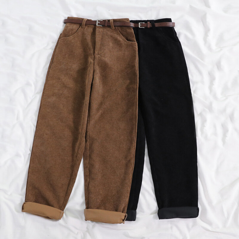 Nuovi pantaloni da donna in velluto a coste primavera 2021 a vita alta autunno Vintage pantaloni coreani a gamba larga elegante cintura in cotone sciolto Streetwear