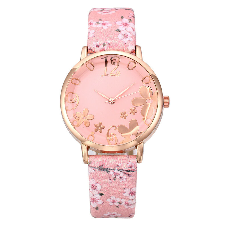 2021 Hot Sale Watches For Women Fashion Embossed Flowers Printed Small Fresh Belt Quartz Wristwatches Watch Часы Женские