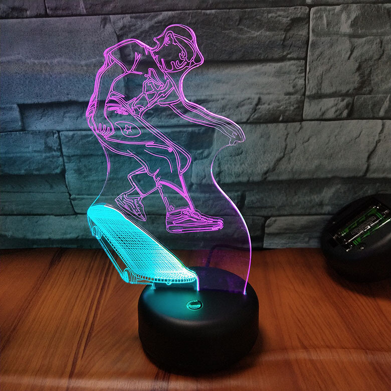 Skateboarding 3D LED akrylowe światło nocne biuro Bar dekoracja sypialni 7 zmiana kolorów Illusion stół biurko lampa dla dzieci prezent