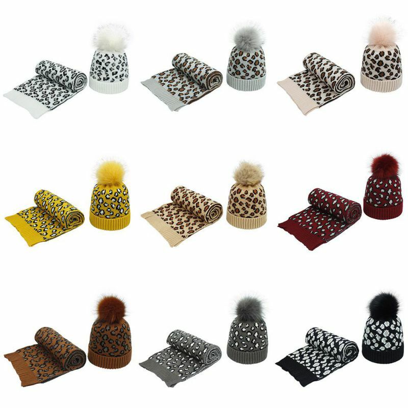 2 sztuk kobiet Leopard czapka typu Beanie zestaw szalików z miękkiej dzianiny ciepłe na co dzień cieplej na jesień zima aktywność na świeżym powietrzu