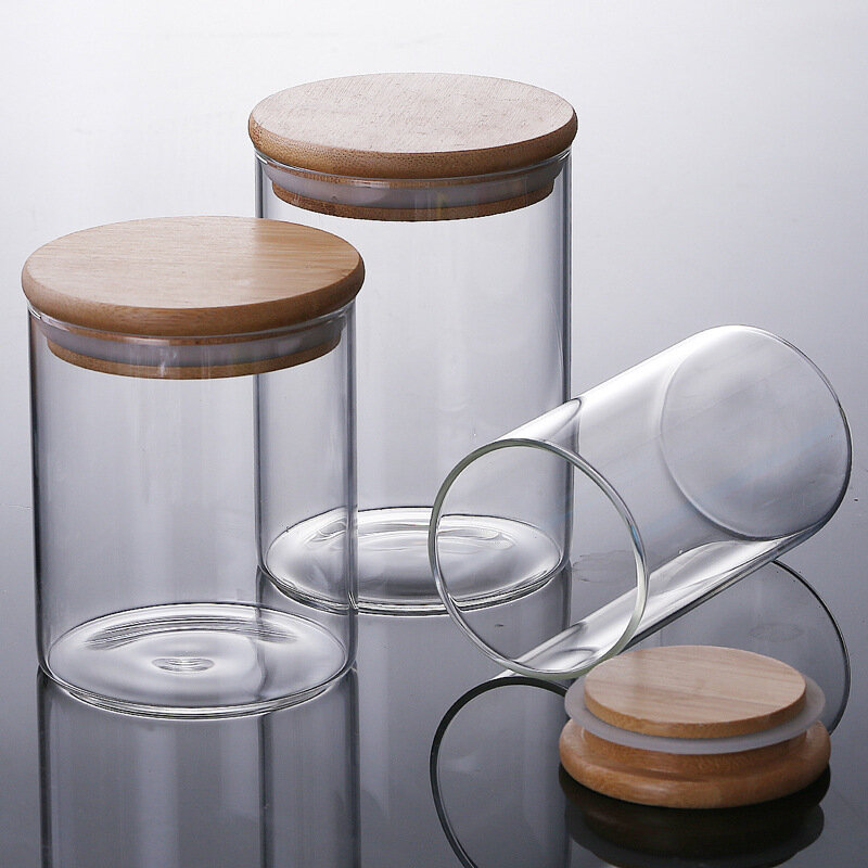 Bocaux hermétiques en verre borosilicate à couvercle en bambou, peut contenir des grains et aliments divers, boîtes de rangement alimentaire pour la cuisine