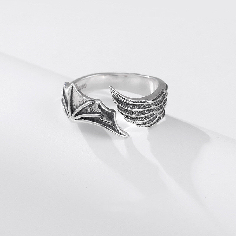 Skrzydła strażnika pierścionek srebro pierścionek męski osobowość Retro srebrny pierścionek niszowy Trend para prezent urodzinowy