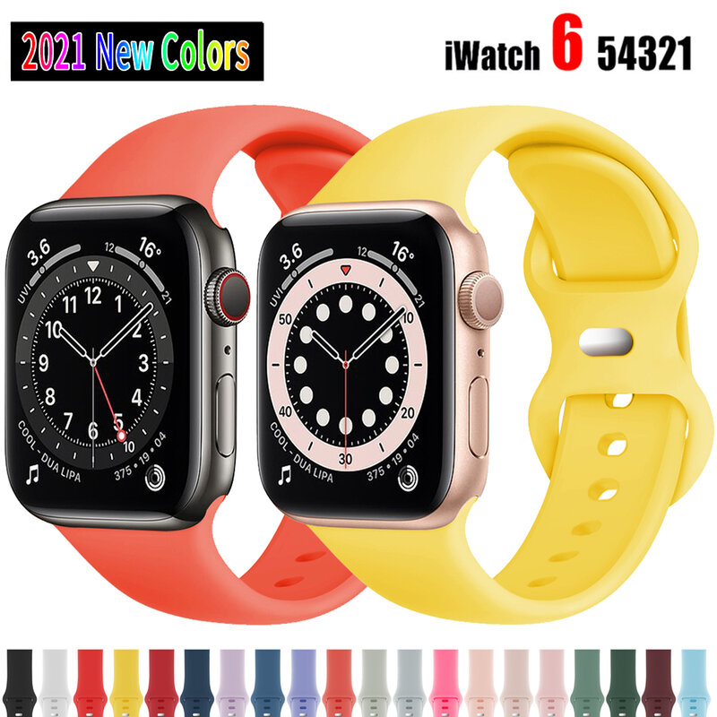 Ремешок силиконовый спортивный для Apple Watch Series 5 4 3 2 1 6 se 44 мм 40 мм, резиновый браслет для наручных часов iWatch 38 мм 42 мм