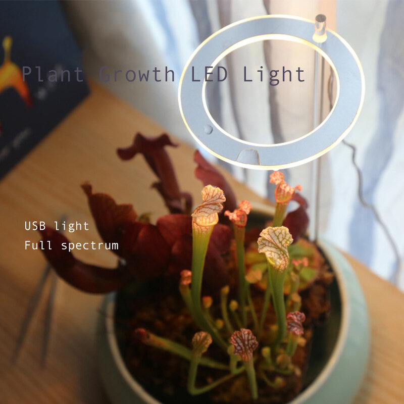 Anjo de luz de led com três anéis, lâmpada de espectro completo, dc 5v, usb, para plantio indoor, mudas, flores e suculentas domésticas