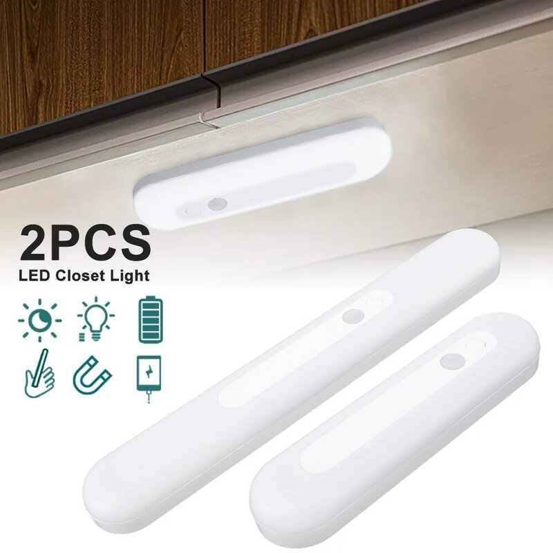 2 pçs sob a luz do armário pir led sensor de movimento luz da noite recarregável lâmpada led para roupeiro cozinha quarto armário