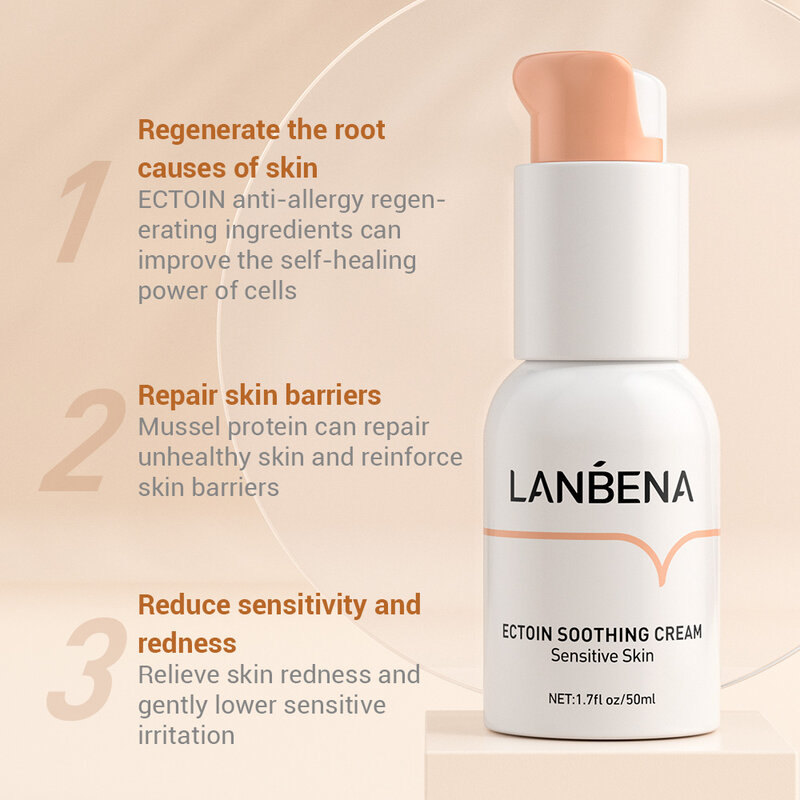 LANBENA-crema calmante de Ectoin, hidratante, regenerador, reparación sensible a la piel, barreras gruesas, antialérgicas, Reduce el rojeces, 50ML