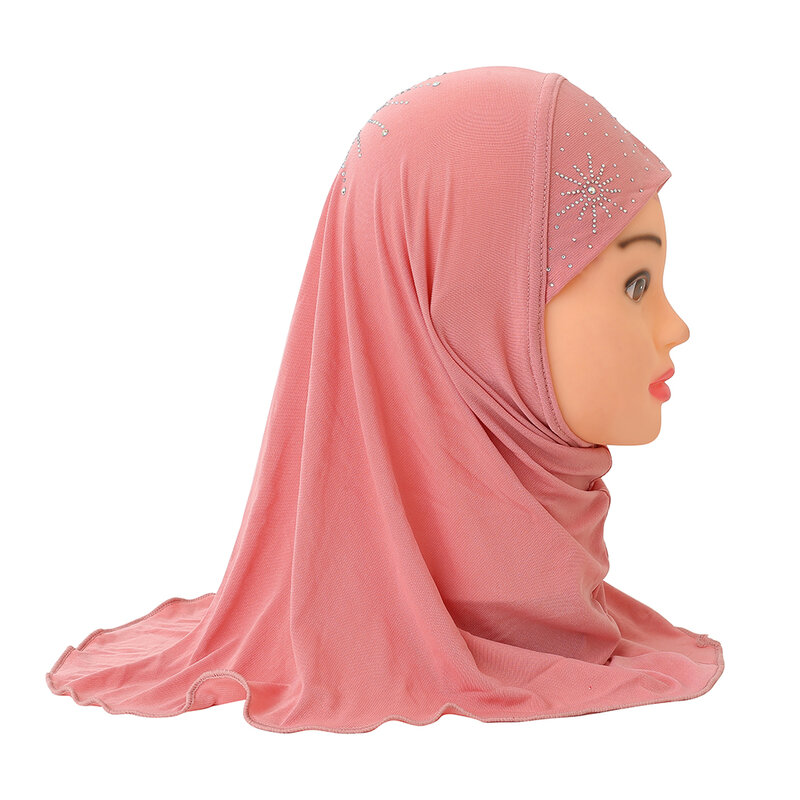 H042 bonito menina pequena hijab com pedras bonito cachecol chapéus bonés femininos pode caber 2-6 anos de idade meninas muçulmano lenço