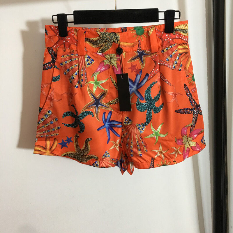 Abrigo de traje de mujer + Pantalones cortos sexys de cintura alta, diseño de lujo a la moda, retrato de temperamento, botón, estrella de mar, estampado de concha, 2021