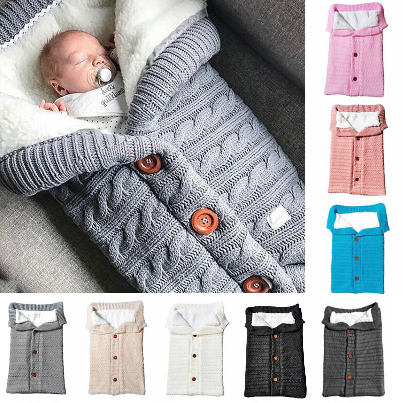 Зимние теплые спальные мешки для новорожденных, вязаные пеленки с пуговицами для младенцев, пеленальные мешки для коляски, пеленки, одеяло ...