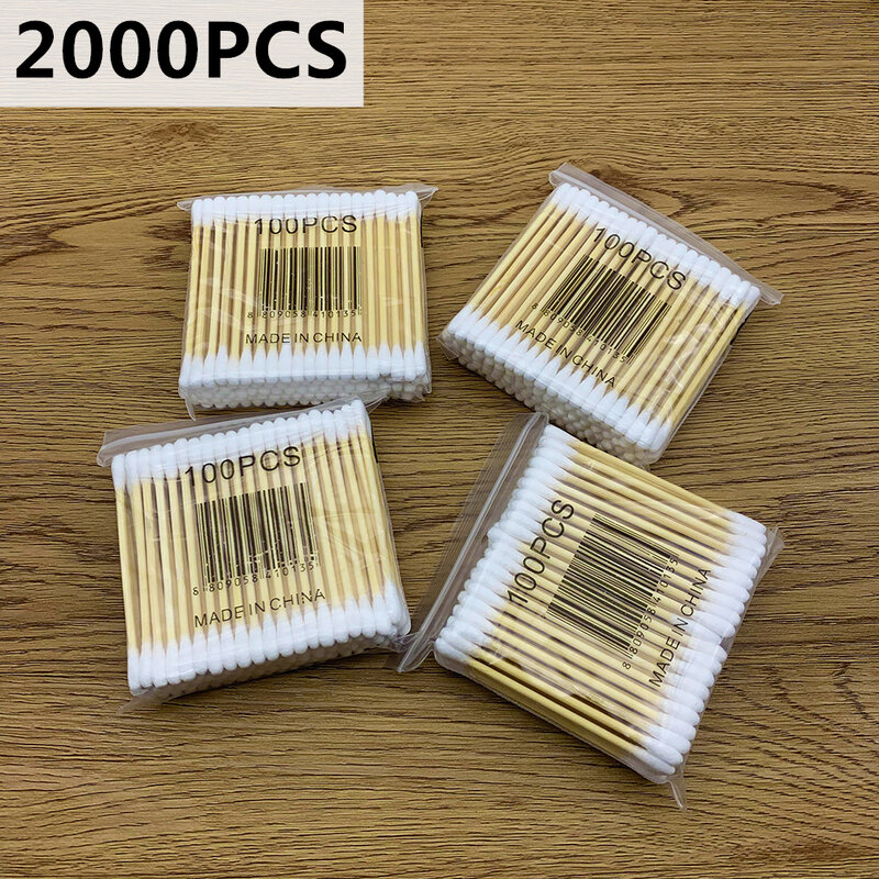 2000pc Doppel Kopf Baumwolle Tupfer Bambus Baumwolle Tupfer Holz Sticks Einweg Knospen Baumwolle Für Schönheit Make-Up Nase Ohren Reinigung werkzeuge