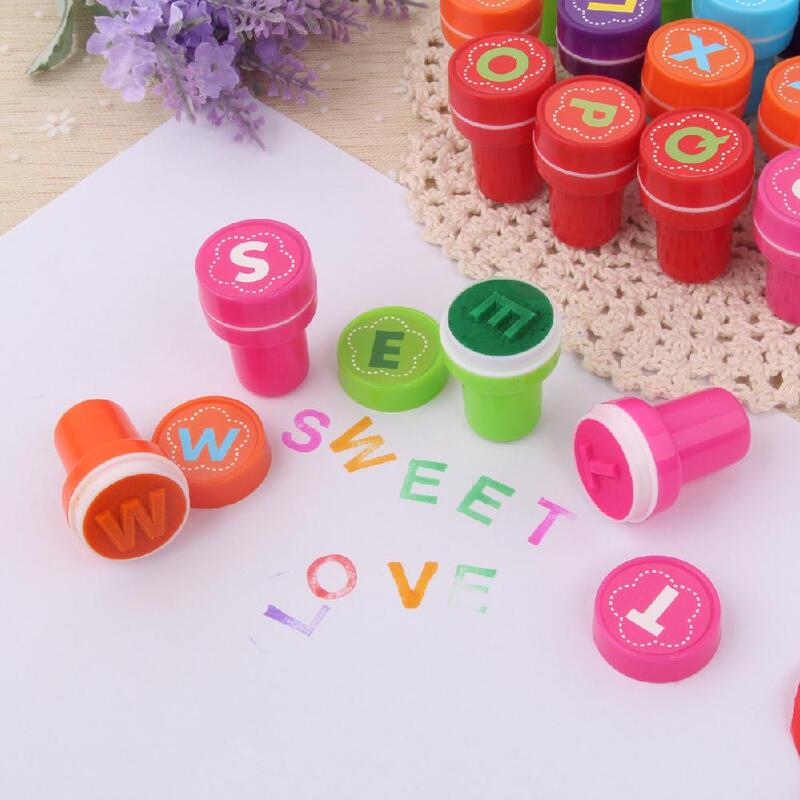 Kuulee 26 Teile/satz Stempel Set Kinder Lustige Kunststoff Selbst Farbwerk Stamper Spielzeug Baby DIY Handwerk
