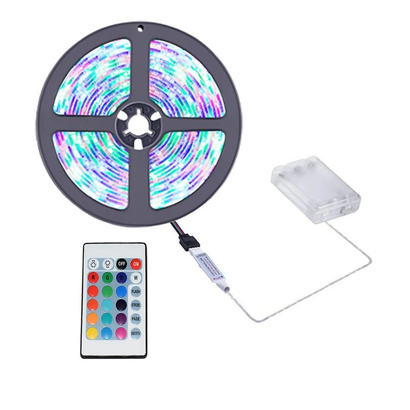 Tira de Luces LED RGB, caja de batería 3AA, control remoto colorido, cinta de lámpara Flexible, diodo, Festival, Fita, Tira, Luces, TV, escritorio, 5V