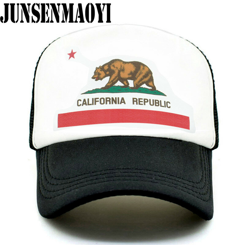 California Trucker Cap uomo donna orso California repubblica bandiera Cap divertente cappello Hip Hop Cap Cool Summer Mesh Cap adulto bambini Kid