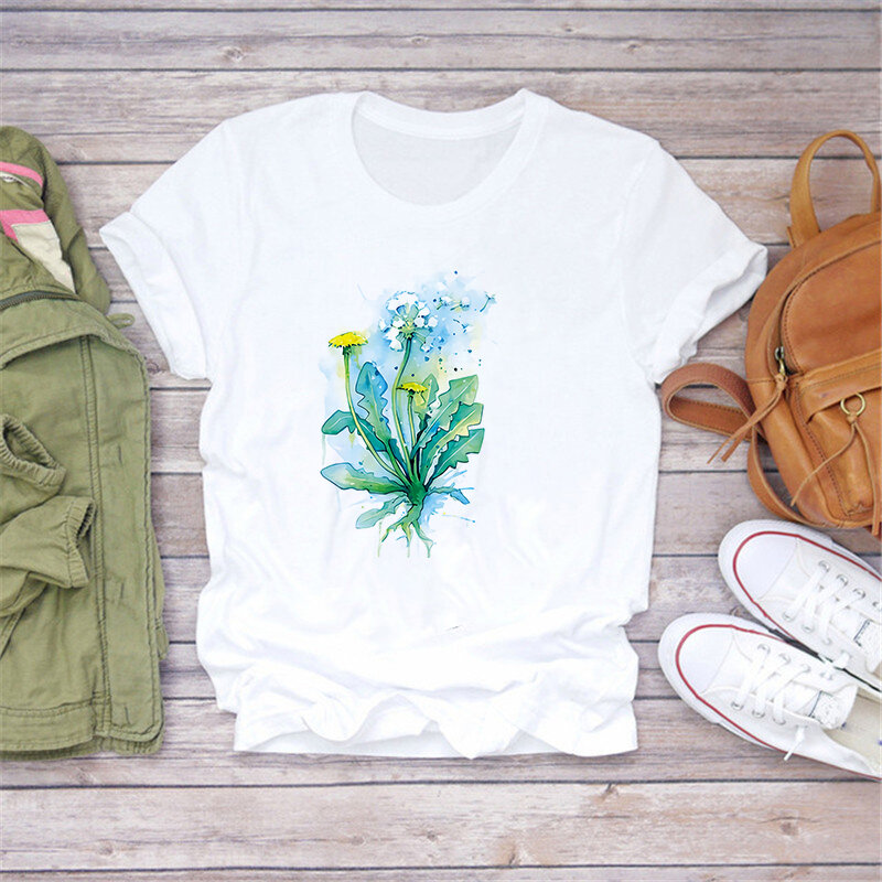 Luslos Vrouwen Grafische T-shirt Aquarel Vrouwelijke Gedrukt Vintage Zonnebloem Bloemen Dames Camisas Mujer Womens T-shirt