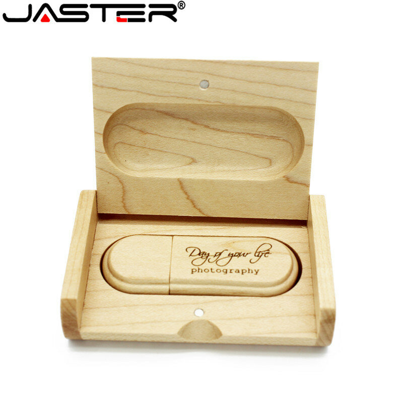 Jaster pendrive de madeira, usb 2.0, com caixa, presente de casamento (5 peças, logotipo grátis), 16gb, 32gb, 64gb