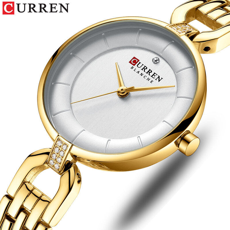 Curren-relógio de pulso feminino esportivo, elegante, de luxo, quartzo, para mulheres, à prova d'água, 9052