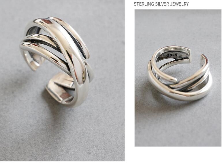 خواتم هندسية ذات لون فضي بتصميم كلاسيكي للسيدات خاتم إصبع للزفاف مصنوع يدويًا من الفضة الإسترليني-مجوهرات jz441