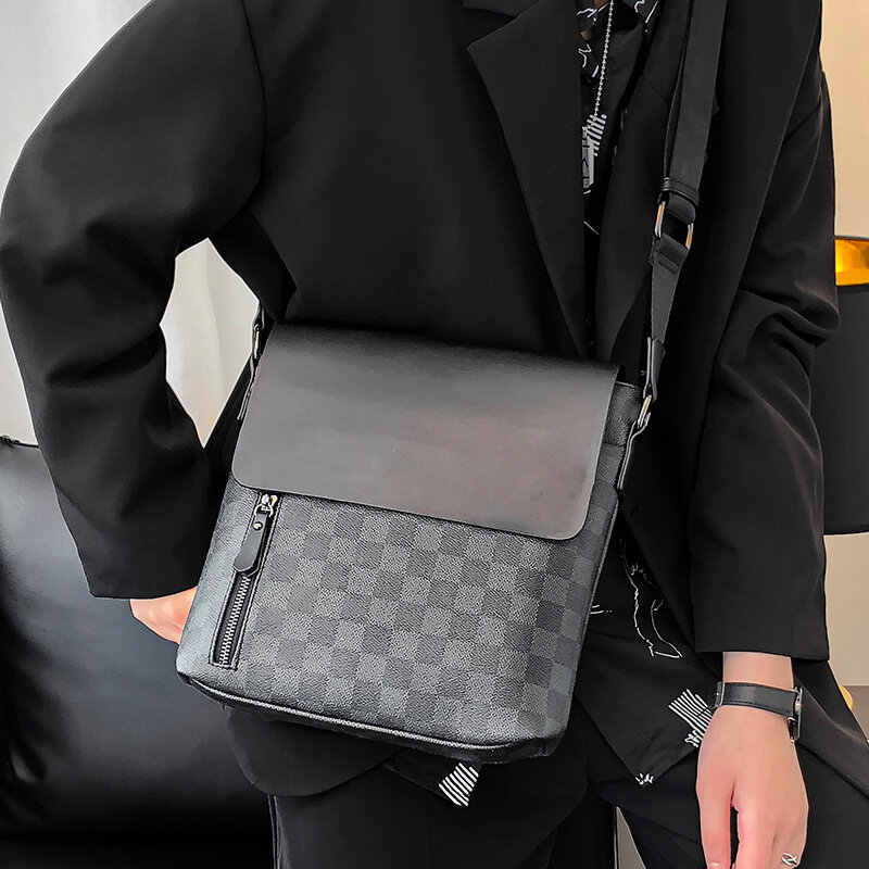Moda verificada design masculino ombro único crossbody saco de mensageiro de couro da marca famosa bolsa de viagem de negócios bolso hombre tendência