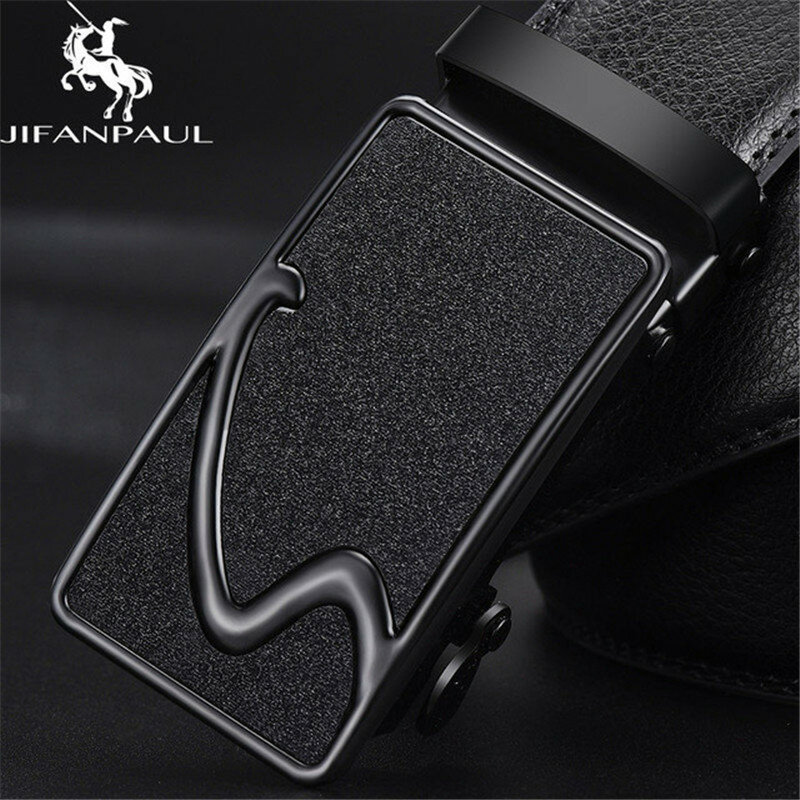 JIFANPAUL brand men's leather genuine belt black fashion alloy luxury automatic buckle youth leather simple business men's belt
