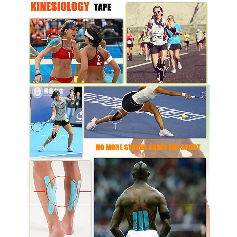 Satu Potong Pita Kinesiologi Perban Otot Pita Cedera Regangan Perekat Elastis Katun Olahraga Pereda Nyeri Otot Lutut