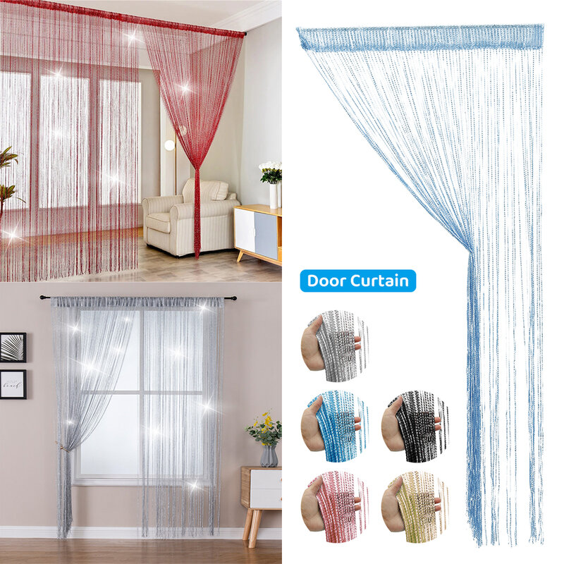 Tirai Tali Kelambu Tirai Garis Rumbai Berkilau Warna Solid Tirai Pintu Jendela Pembatas Ruangan Tirai Dekorasi Anti-nyamuk Lalat