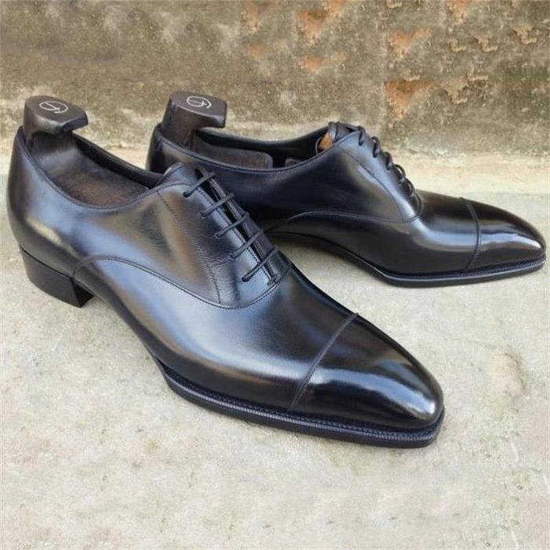 Zapatos hechos a mano para hombre, calzado negro PU puntiagudo pulido de tres etapas con cordones, moda informal de negocios, Oxford, HL894, 2021