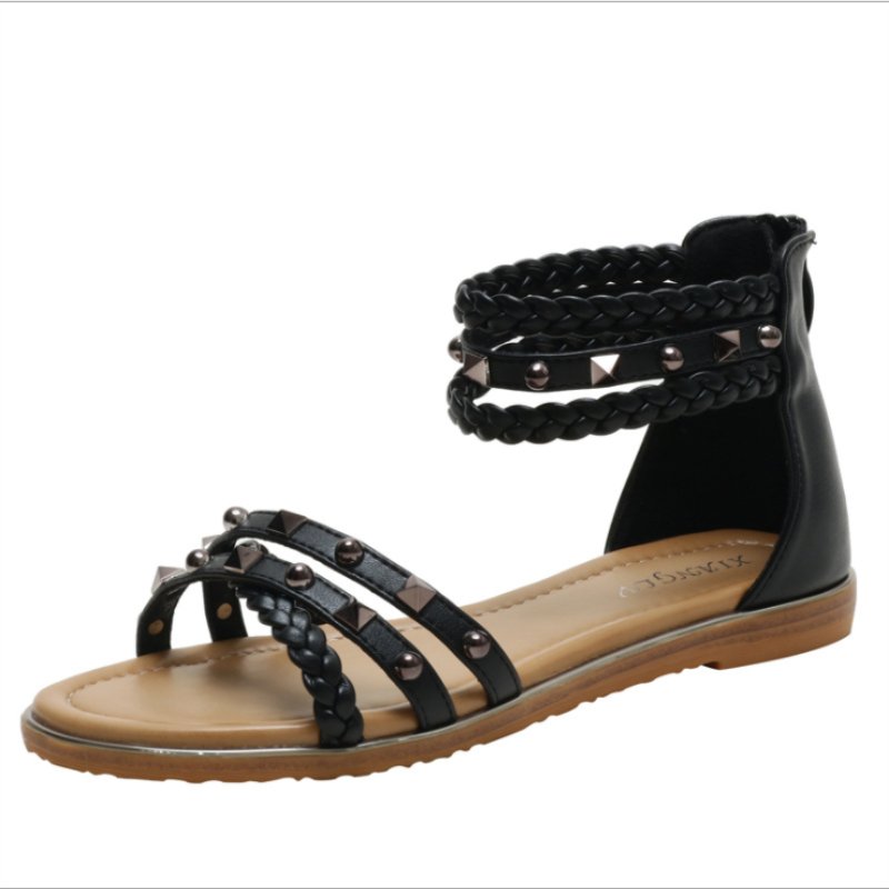 2021 neue Sommer Mode Flache Strand Schuhe Alle-spiel Weichem-sohlen Flache-ferse Ethnische Stil Damen Römischen schuhe Zapatos De Mujer XM020