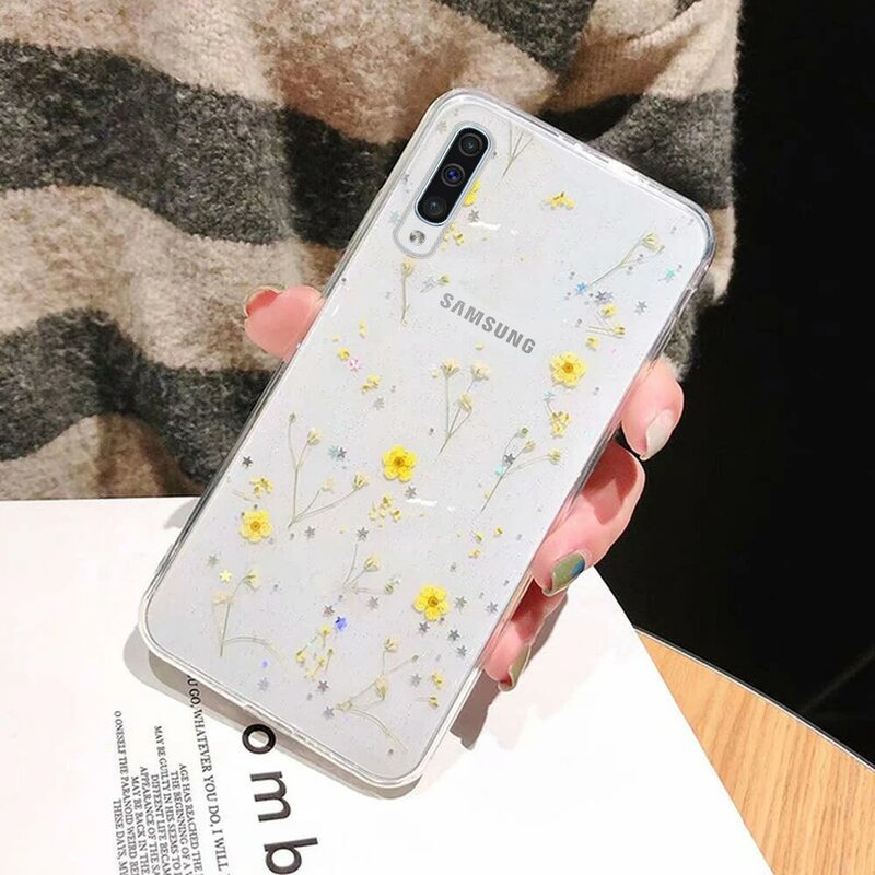 Real Dried Flower Soft Silicone Case for Samsung Galaxy A71 A51 A10 A20 A30 A40 A50 A70 A21s A41 S21 S20 Ultra 5G S10 S9 S8 Plus