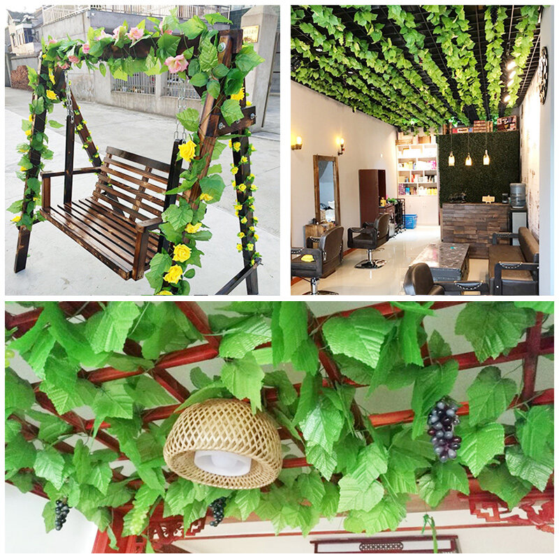 230cm de seda verde artificial hera folha plantas videiras folhas 1 pçs diy para casa decoração do banheiro decoração festa jardim