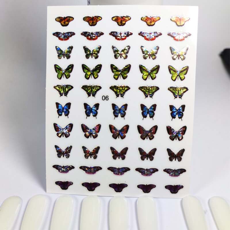 1pc adesivi per unghie blu olografici adesivo di arte farfalla colorata rosa con adesivo estensione fai da te fiori decorazione unghie rosa