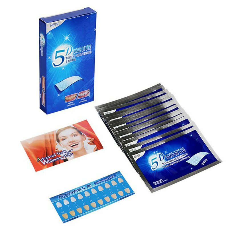 Tiras de Limpieza de dientes de Gel 5D, 14 pares, cuidado de la higiene bucal, tiras blanqueadoras de dientes dobles elásticas, carillas de dientes postizos