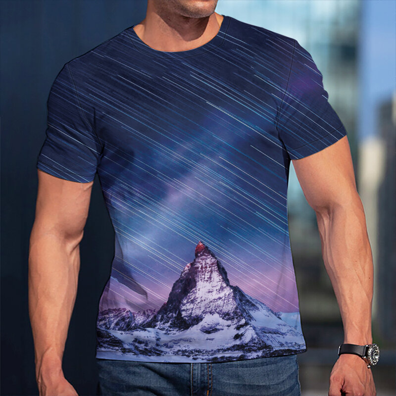 3D Oversized Mannen T-shirt Mountain Landschap Mannen Vrouwen Kleding Korte Mouw Cool Tees Fashion Casual Zomer Jongen Meisje Streetwear