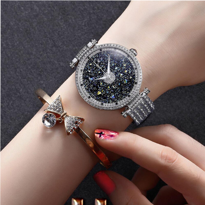 PB Watches for Women Starry Sky Dial Women Watches Rhinestone Luxury Crystal Silver Waterproof Japanese Quartz 2 Sizes Montre