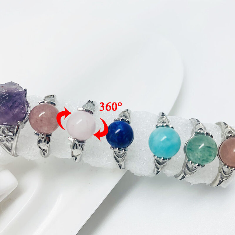 Momiji feito à mão de pedra natural anéis rotatable para as mulheres rosa cristal tigre olho ametista anéis moda jóias por atacado 2021