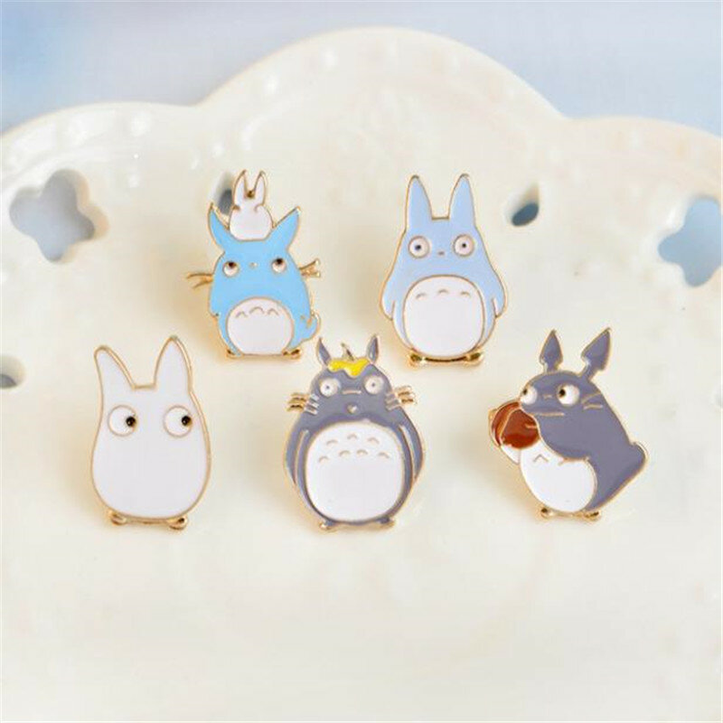 7 estilo totoro anime emblemas animais dos desenhos animados broches totoro família pinos de metal jaquetas lapela pino mochila botão jóias presente do miúdo