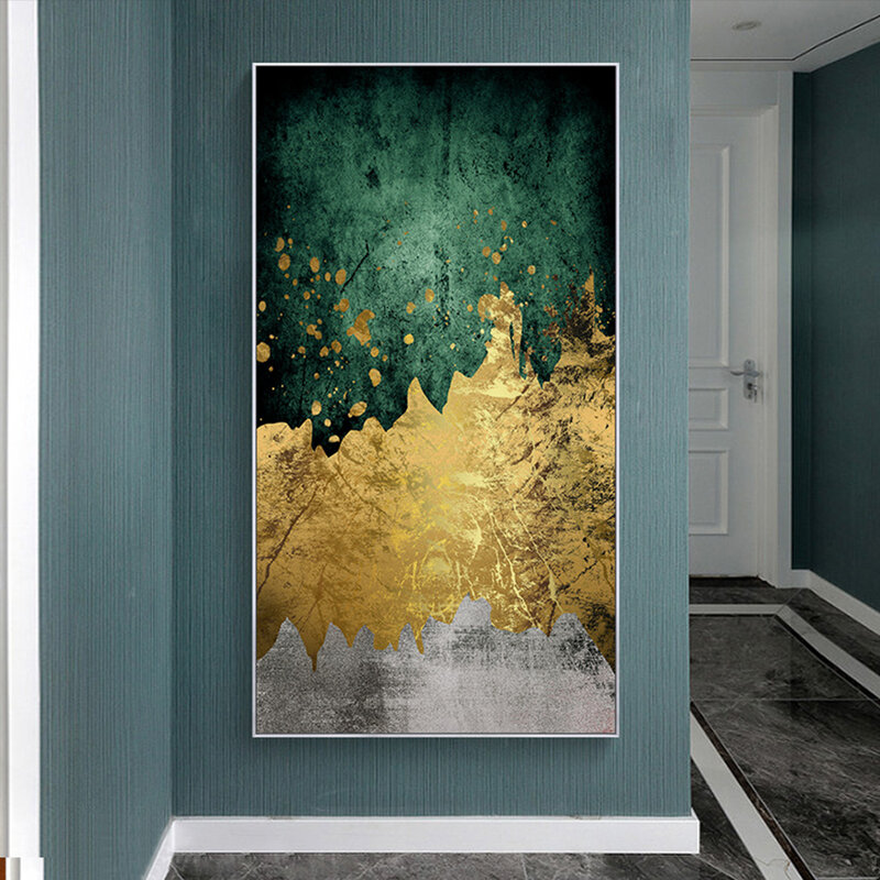 AAHH – peinture sur toile moderne abstraite, verte et dorée, style nordique, Art mural, décoration de la maison