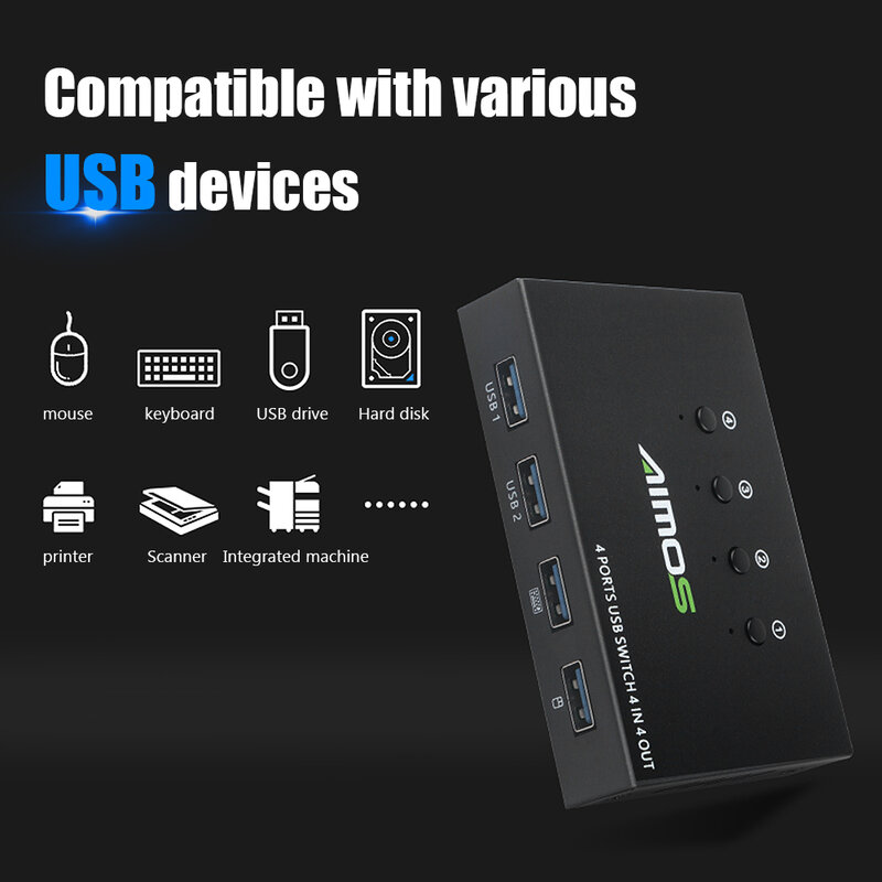 Практичный USB-переключатель KVM-переключатель разветвитель коробка для 4 ПК совместный принтер клавиатура мышь сравнение с различными USB-уст...