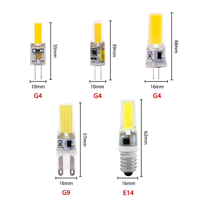 Cob led電球,5ピース/ロットg4 g9 e14,3w,6w,ac,12v,220v,コールド/ウォームホワイトシャンデリア,ハロゲンランプの交換