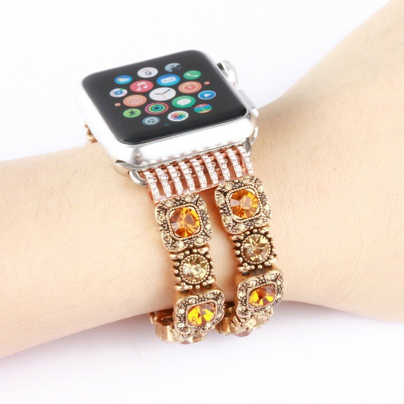 Handgemachte Kristall Steine Elastische Band Uhr Strap für apple watch serie 1 /2/3/4 38mm 42mm 40mm 44mm apple-Armband Armband