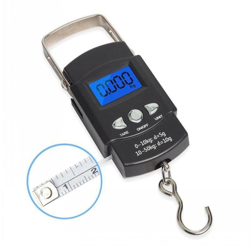 110lb/50kg PS01 Fishing Scale with Measuring Tape Electronic Balance Digital Fishing Postal Hanging Hook Scale with 2 AAA